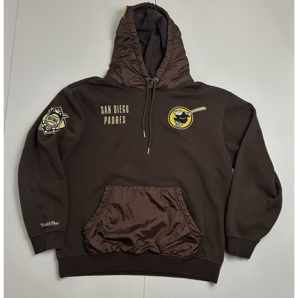San Diego Padres Hoodie Mens Sz Large Brown Mitchell Ness W/ Pocket &‎ Patches